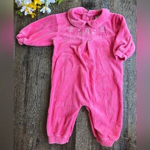 Vintage 90s OshKosh Embroidered Pink Velour Footless‎ Sleeper Baby Girl 6-9m